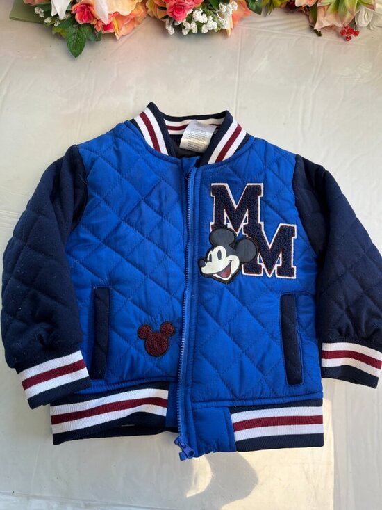 Disney Other - Disney Junior Mickey Mouse Quilted Varsity Bomber Jacket Blue 2T Toddler Zip